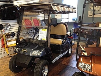 Golf cart parked on showroom floor